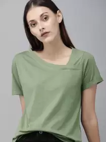 Solid Asymmetric Neck Pure Cotton T-shirt