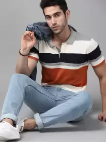 Striped Polo Collar T-shirt