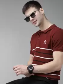 Striped Polo Collar Pure Cotton T-shirt