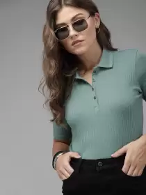Ribbed Polo Collar T-shirt