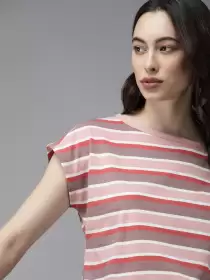 Women Striped Boxy Pure Cotton T-shirt