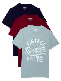 Men 3 Cotton Printed T-Shirt