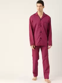 Men Solid Cotton Night suit