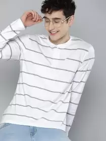 Men Striped Henley Neck Pure Cotton T-shirt