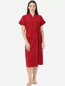 Women Solid Cotton Bath Robe