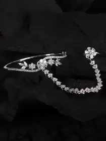 Women American Diamond Handcrafted Silver-Plated Ring Bracelet