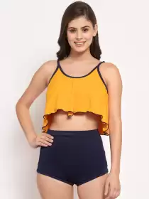 Women Solid Two Piece Swim Set