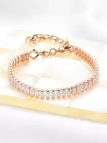 Women Brass Cubic Zirconia Rose Gold-Plated Wraparound Bracelet