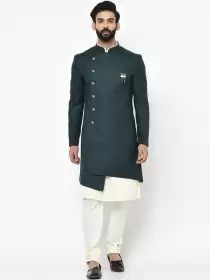Men Solid Cotton Sherwani Set