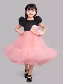 Girls Peach Net Midi Dress