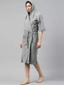 Women Solid Cotton Bath Robe