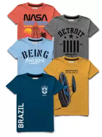 Boys Pack Of 5 Printed T-shirt