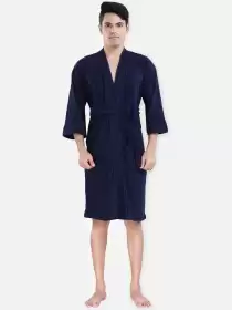 Men Solid Bath Robe With Belt
