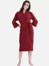 Women Solid Bath Robe