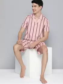 Men Stripe Print Night suit