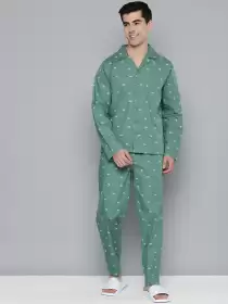 Men Green Printed Night suit