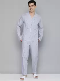 Men Grey Printed Night suit