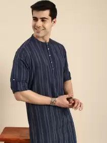 Men Striped Indigo Kurta