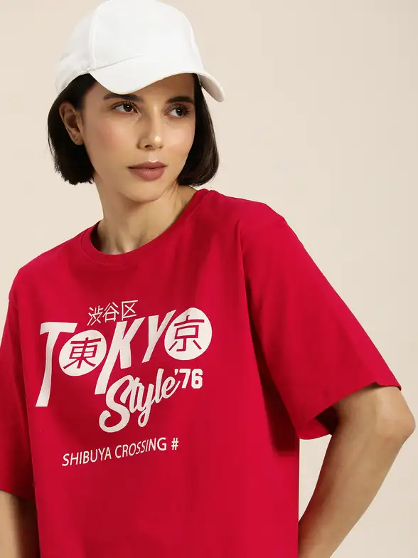 Women Typography Printed Loose T-shirt image