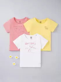 Girls Typography Printed V-Neck Applique T-shirt
