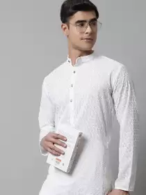 Men Embroidered Kurta with Churidar