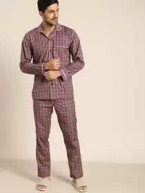 Men Cotton Checked Nightsuit