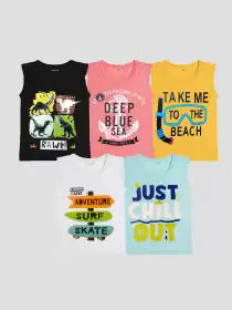 Boys Pack Of 5 Printed T-shirt