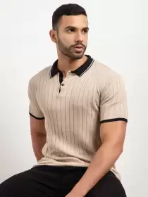 Men Striped Polo Collar T-shirt