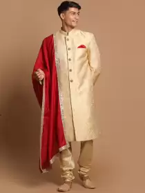 Men Woven Design Sherwani Set