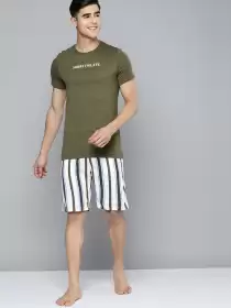 Men Striped Shorts Set