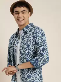Men Indigo Printed Casual Shirt