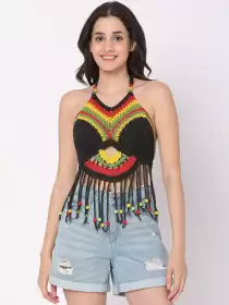 Women Self Design Crochet Swim Tops