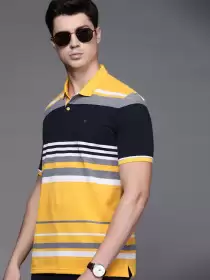Men Striped Polo Collar T-shirt