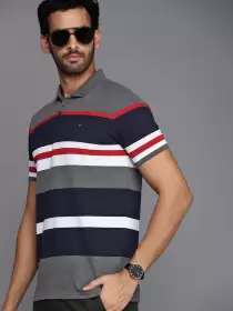 Men Striped Polo Collar T-shirt