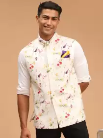 Men Floral Printed Nehru Jacket