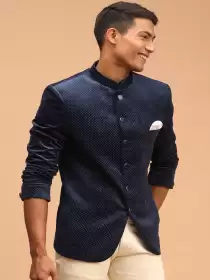 Men  Printed Slim-Fit Bandhgala Blazers
