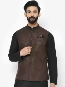 Men Woven Design Nehru Jacket