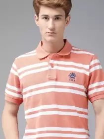 Men Striped Polo Collar Slim Fit T-shirt