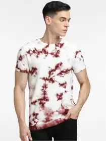 Men Printed V-Neck Raw Edge T-shirt