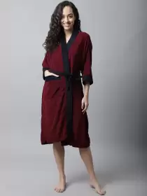 Women Solid Bath Robe