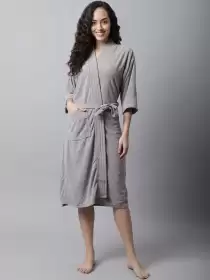 Women Solid Bath Robe