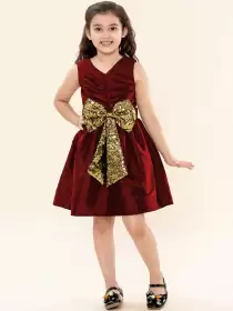 Maroon Sequins Bow Dress