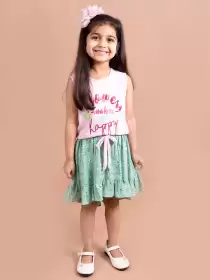 Girls Printed T-shirt with Skirt