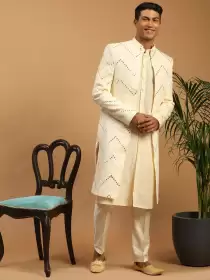 Men Mirror Worked Slim-Fit Sherwani