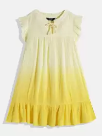 Colourblocked Dyed Crepe A-Line Midi Tie-Up Neck Dress
