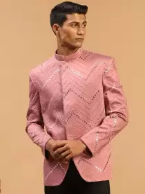 Men Mirror Work Embroidered Bandhgala Slim-Fit Jodhpuri Blazers