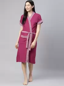 Women Cotton Patti Bath Robe