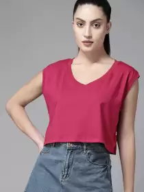 Cotton V-Neck Crop T-shirt