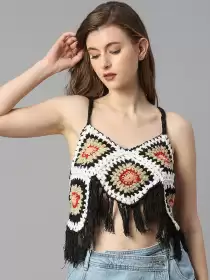 Women Colourblocked Crochet Swim Bikini Tops