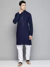 Men Embroidered Kurta with Churidar
